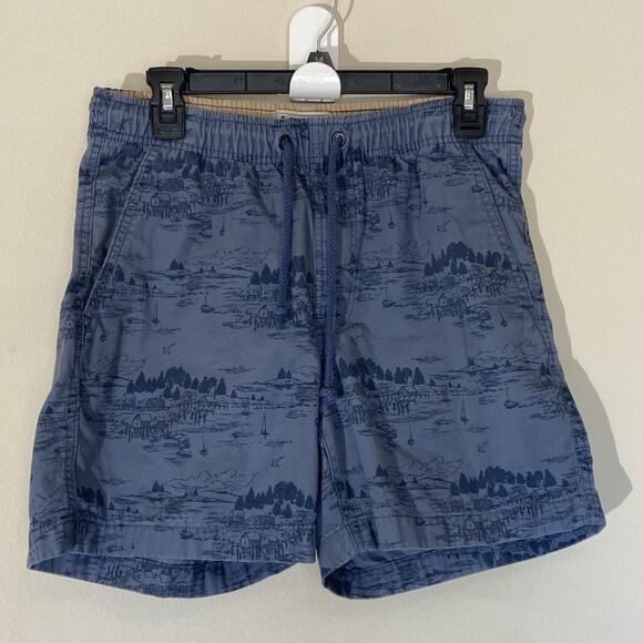 LL Bean Blue 100% Cotton Allover Print Casual Dock Shorts Mens Small #517882 - Picture 1 of 5